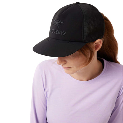 Arc'teryx Logo Trucker Flat Hat | Headwear NZ | Clothing Accessories | Further Faster Christchurch NZ | #black