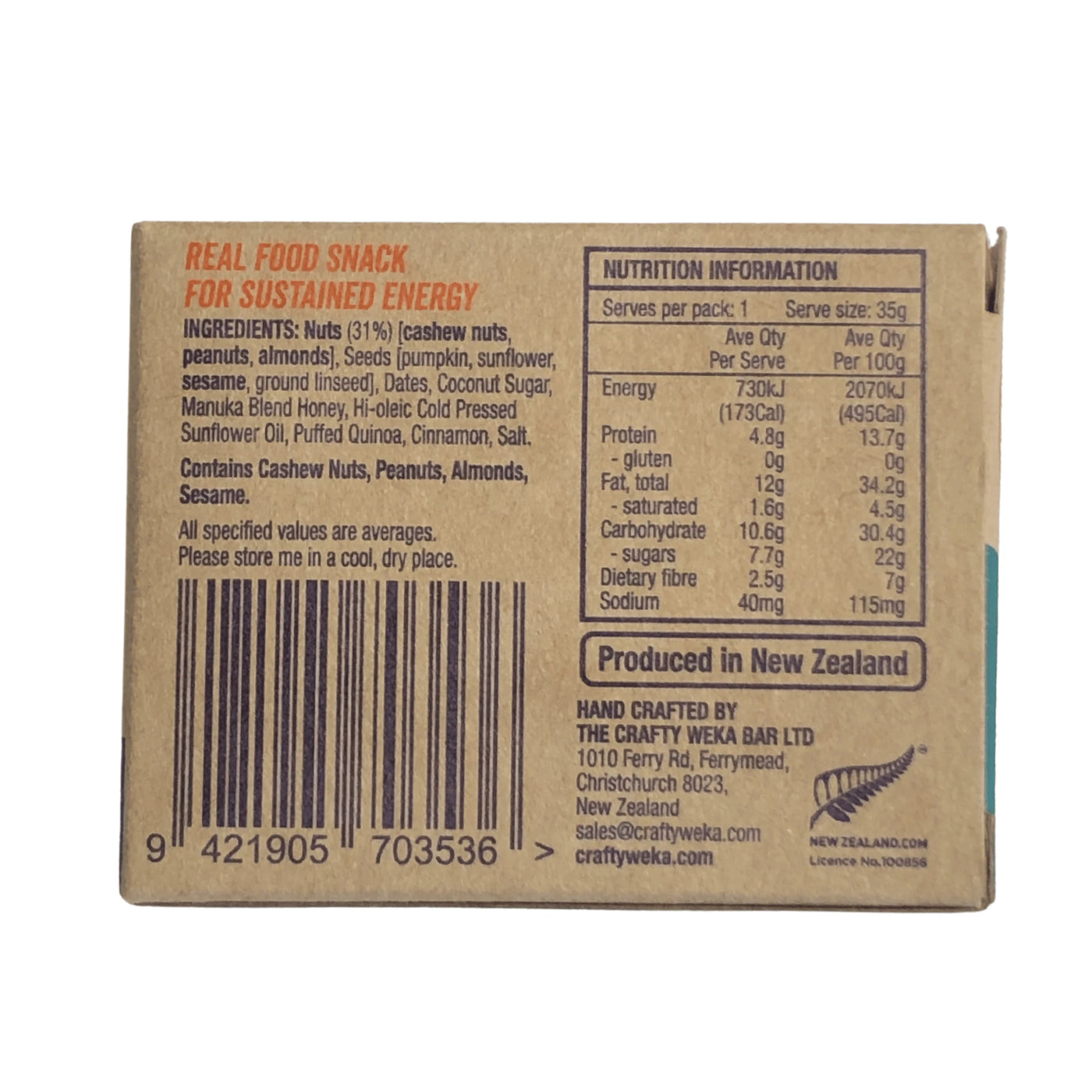 Energy Bars NZ | The Crafty Weka Nutty Caramel Gluten Free Bite - 30g | Further Faster Christchurch NZ