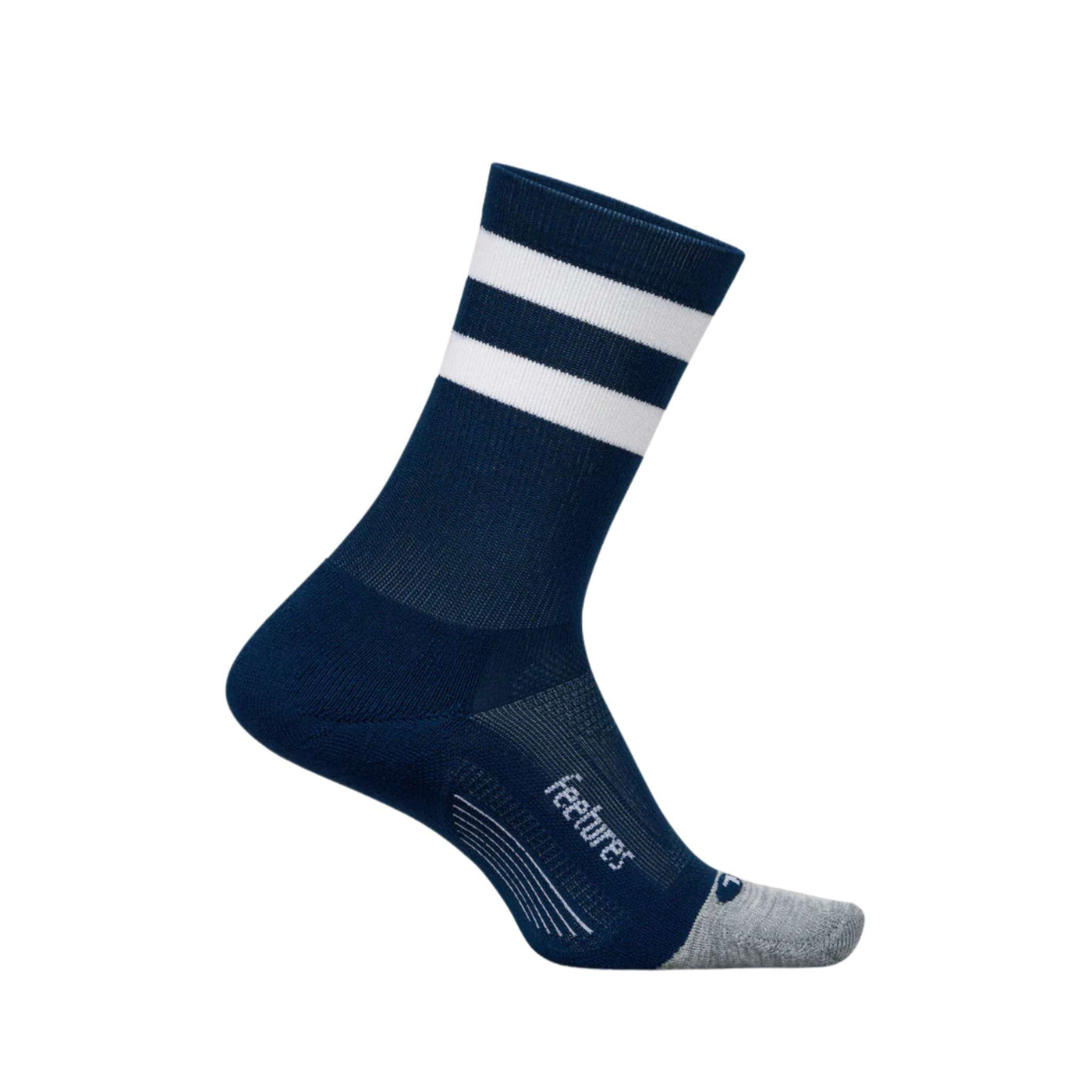 Feetures Elite Light Cushion Mini-Crew | Performance & Active Socks | Further Faster Christchurch NZ | #navy-high-top-stripe