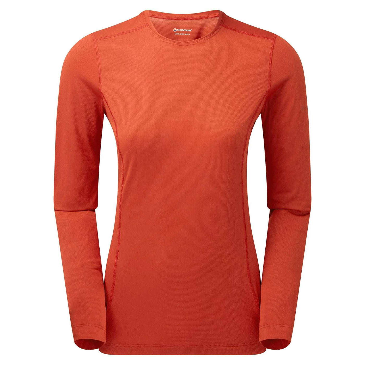 Montane Dart Lite Long Sleeve T-Shirt - Womens | Technical Hiking Baselayer | Further Faster Christchurch NZ #saffron-red