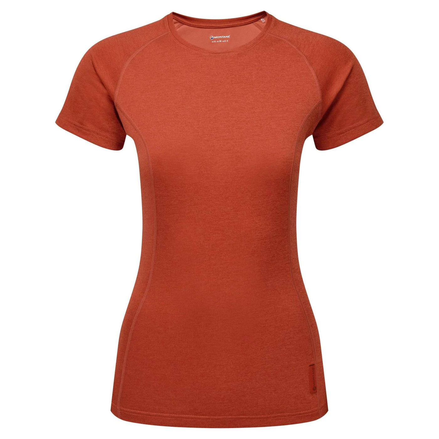 Montane Dart T-Shirt Womens | Base Layer and Hiking Tee | Further Faster Christchurch NZ #saffron-red