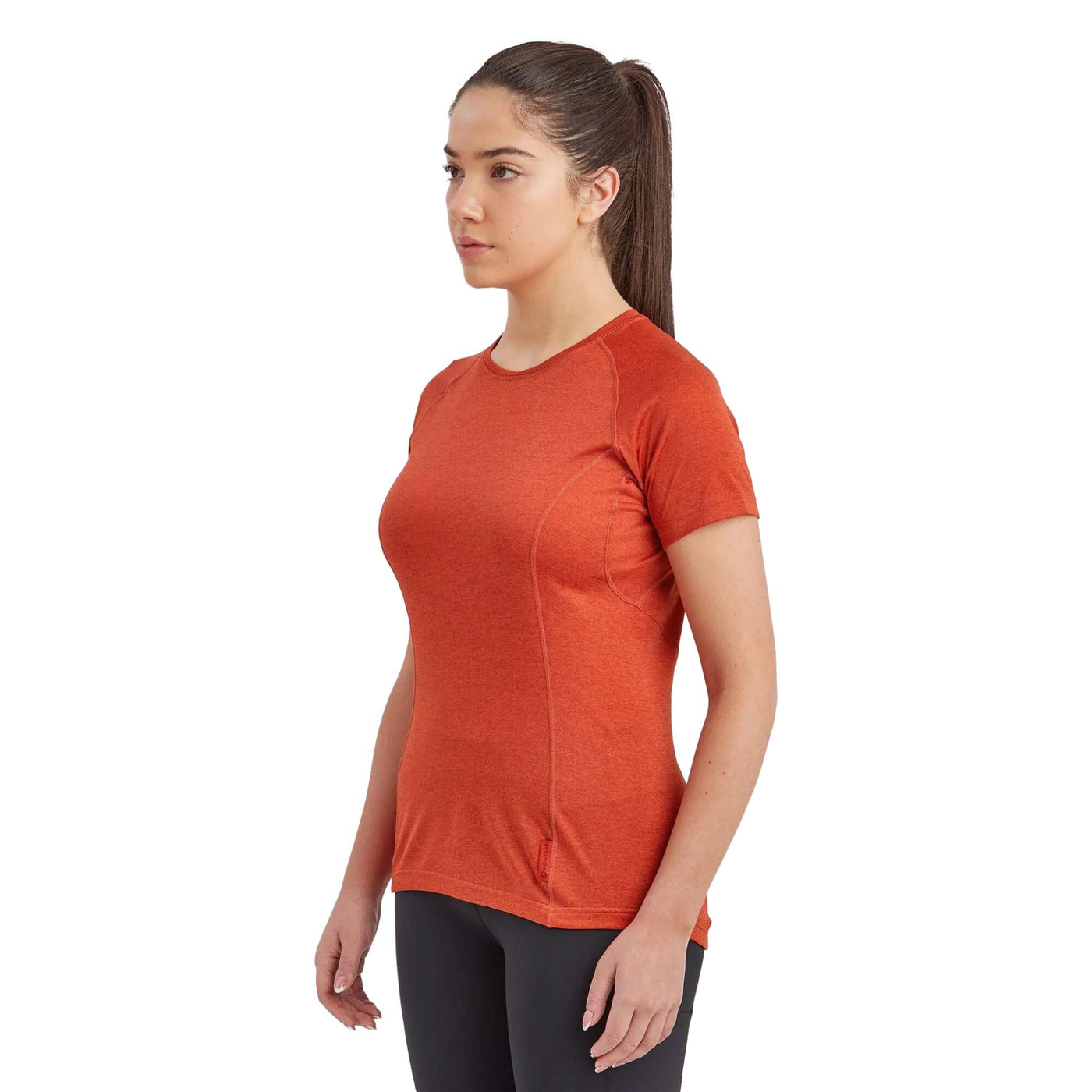 Montane Dart T-Shirt Womens | Base Layer and Hiking Tee | Further Faster Christchurch NZ #saffron-red