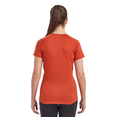 Montane Dart T-Shirt Womens | Base Layer and Hiking Tee | Further Faster Christchurch NZ #saffron-red