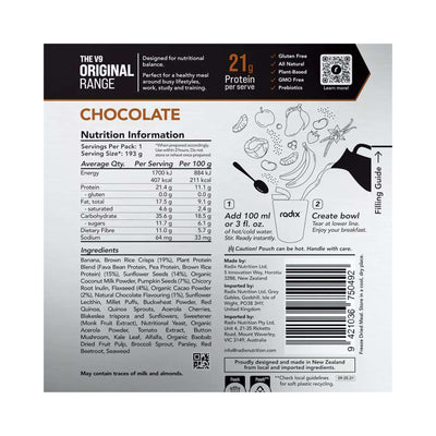 Radix Nutrition Original 400kcal Breakfast - Chocolate V9 | Freeze Dried Meals | Further Faster Christchurch NZ