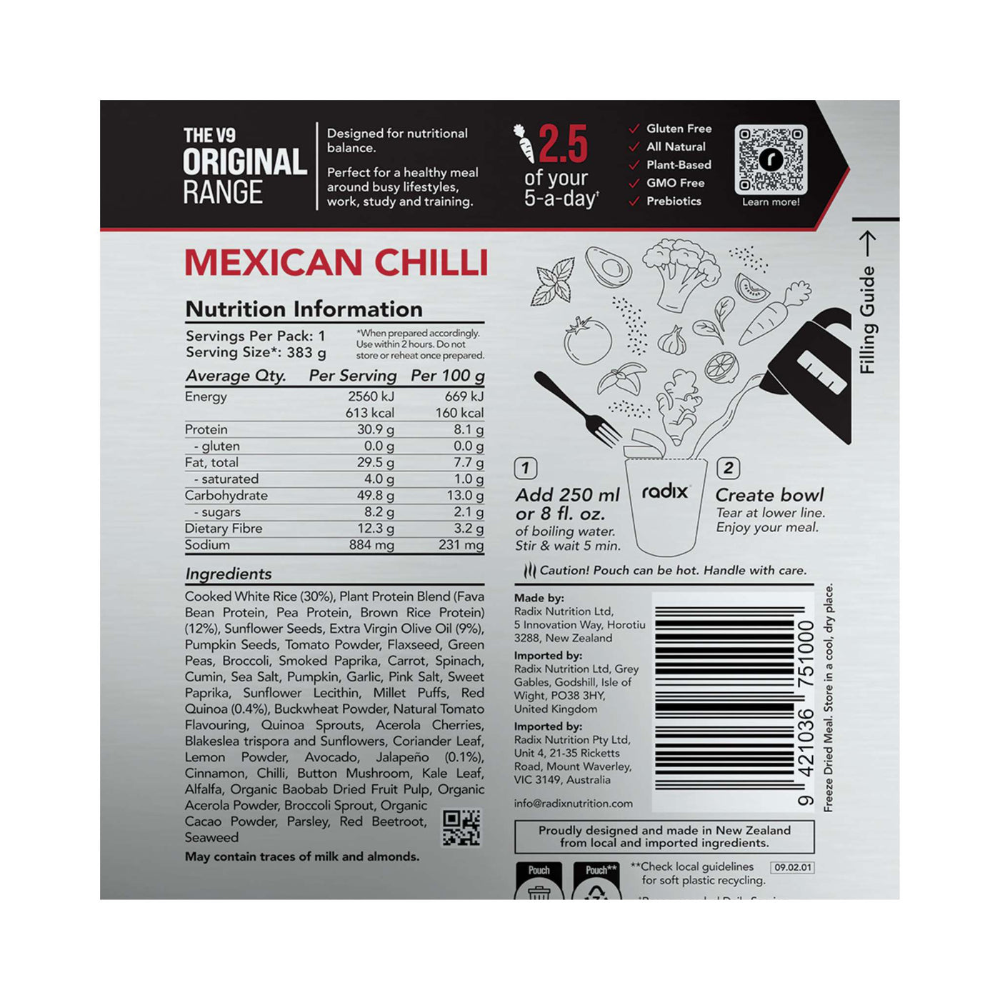 Radix Nutrition Original 600kcal Main Meal - Mexican Chilli V9 | Freeze Dried Meals | Further Faster Christchurch NZ | #mexican-chilli
