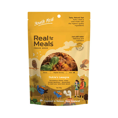 Real Meals Youth Dinner - Dulcie's Lasagne | Freeze Dried Meals | Further Faster Christchurch NZ