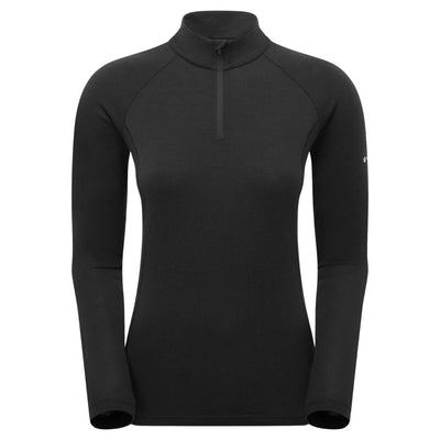 Womens Baselayer NZ | Montane Malli Long Sleeve Zip Tee - Womens | Further Faster Christchurch NZ | #black