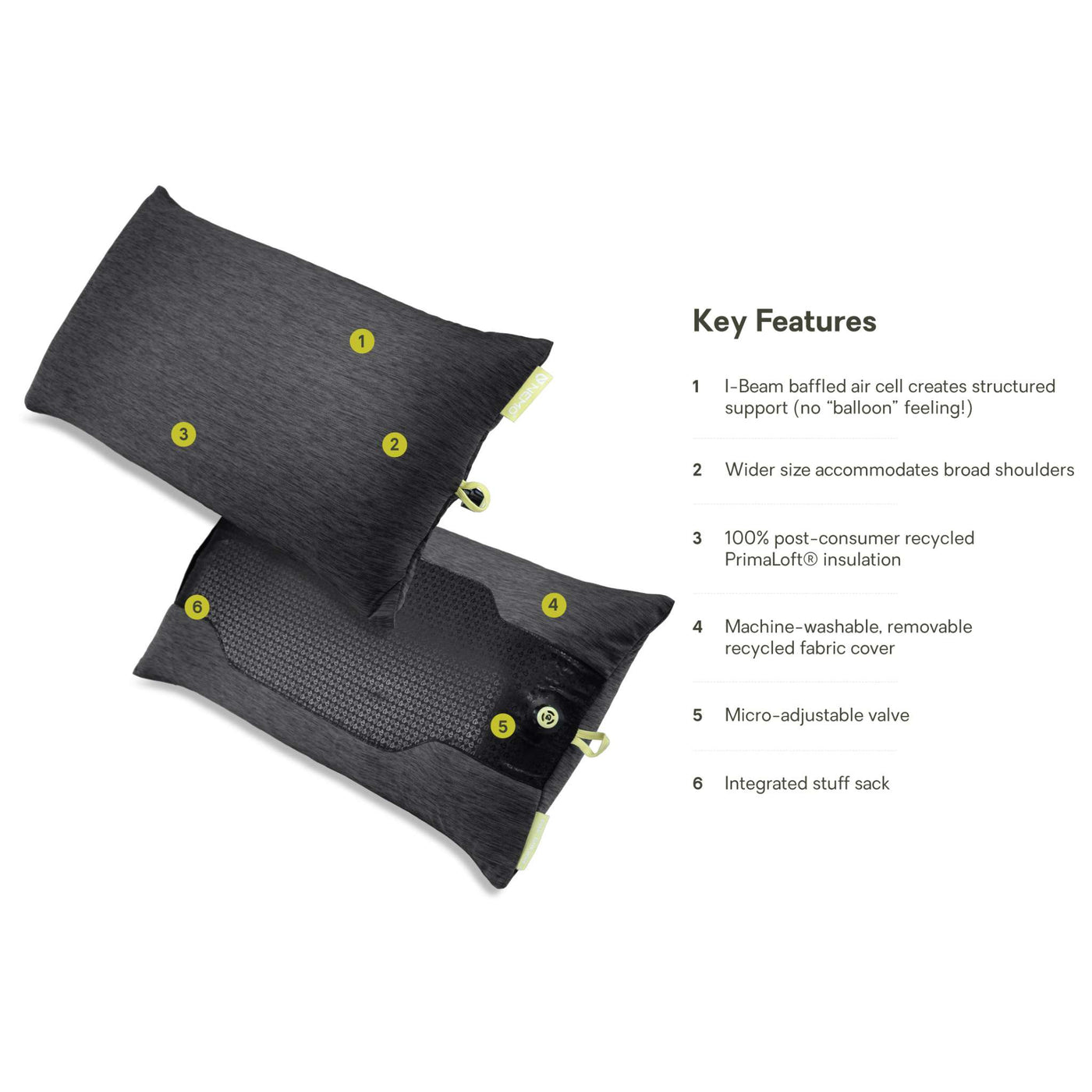 Nemo Fillo Elite Camping Pillow - Wide | Backpacking Pillow | Further Faster Christchurch NZ | #black-pearl-citron