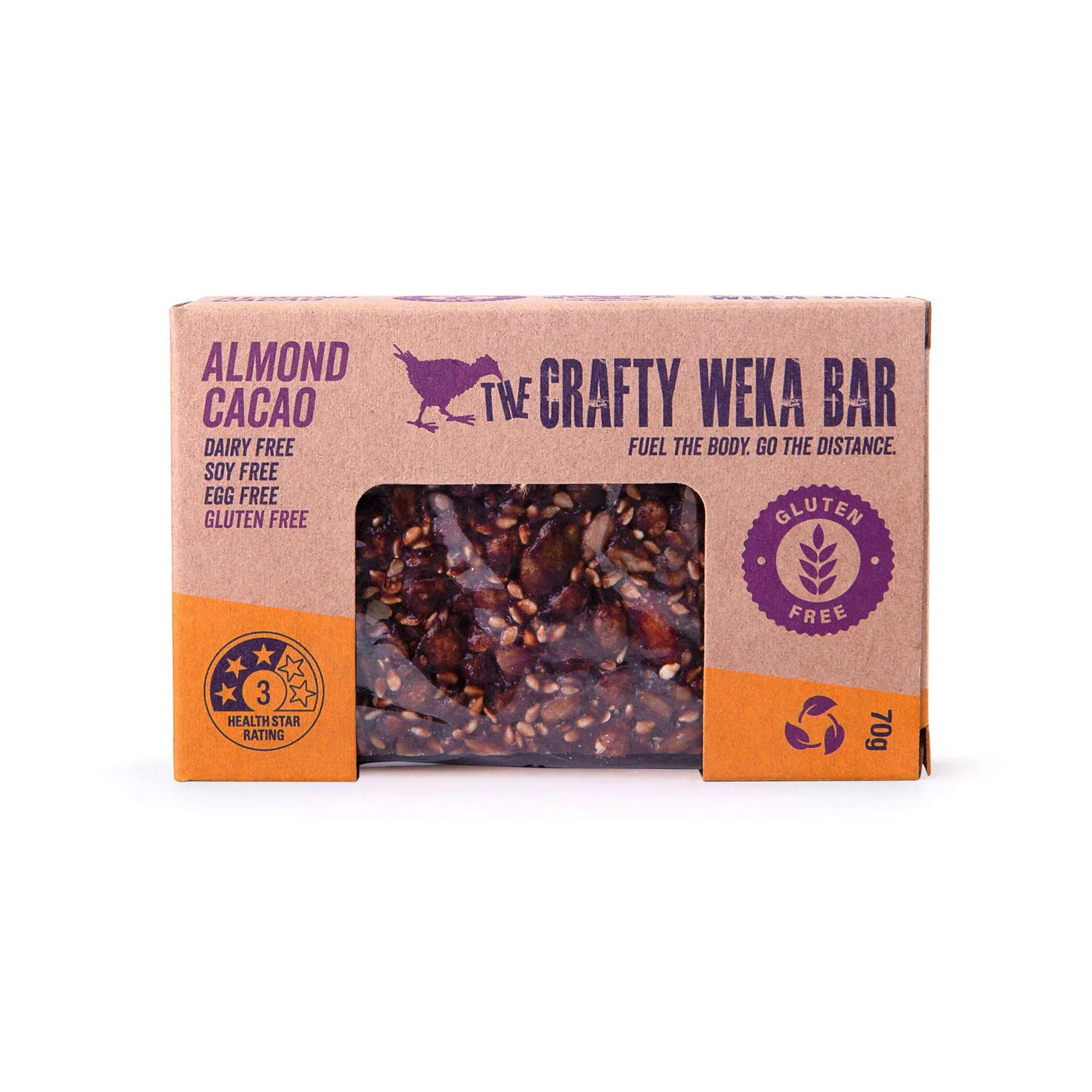 The Crafty Weka Almond and Cacao Bar Gluten Free - 70g | Energy Bars | Further Faster Christchurch NZ
