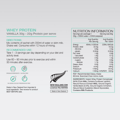 Pure Whey Protein Sachet 30g - Vanilla | Pure Sports Nutrition NZ