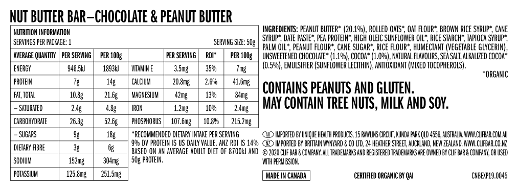 Clif Nut Butter Filled Bar Chocolate Peanut Butter | Sports Nutrition & Nut Butter Bars NZ | Clif Nut Butter Bars NZ | Further Faster NZ