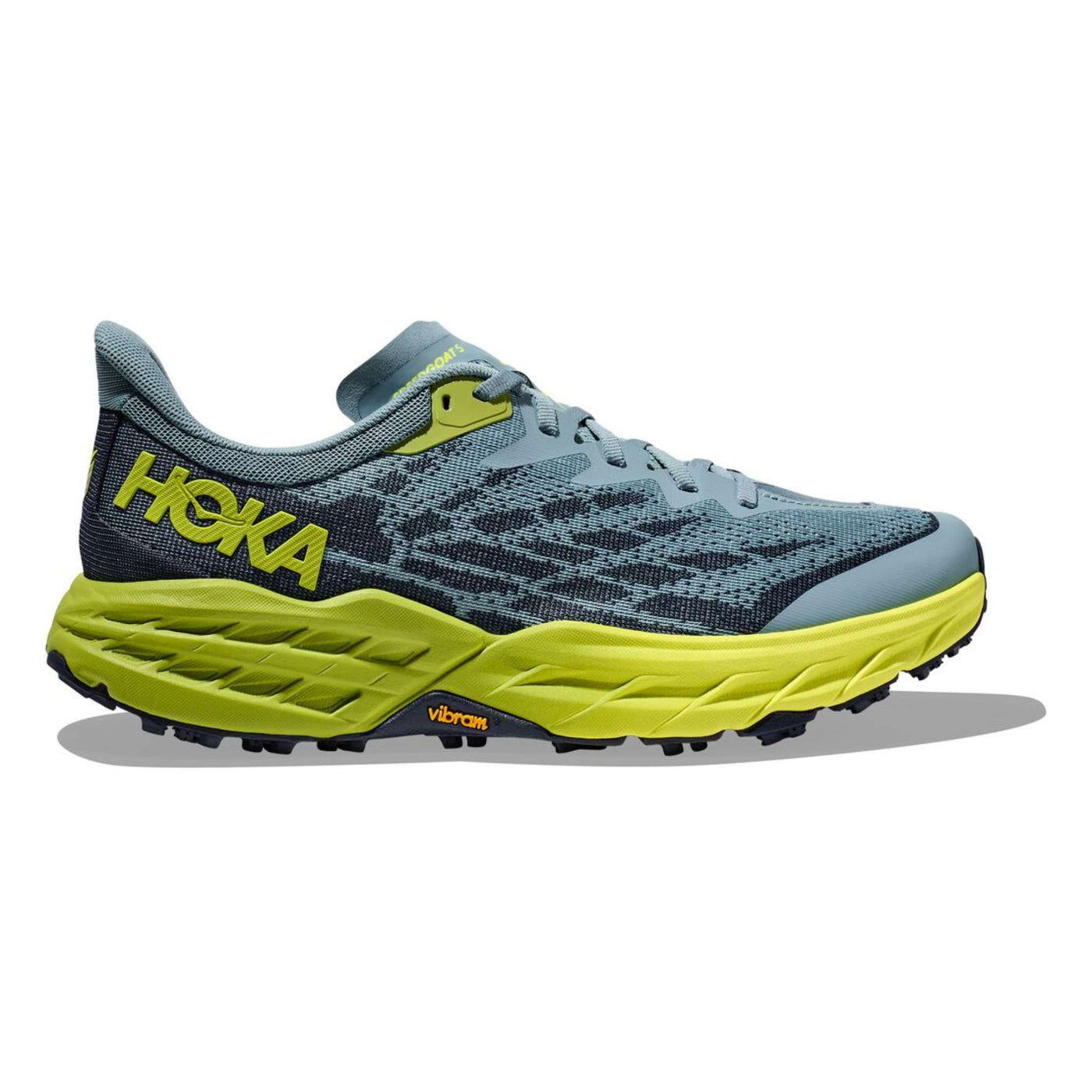 Hoka Speedgoat 5 Wide - Mens | Trail Running Shoes NZ | Further Faster Christchurch NZ #stone-blue-dark-citron