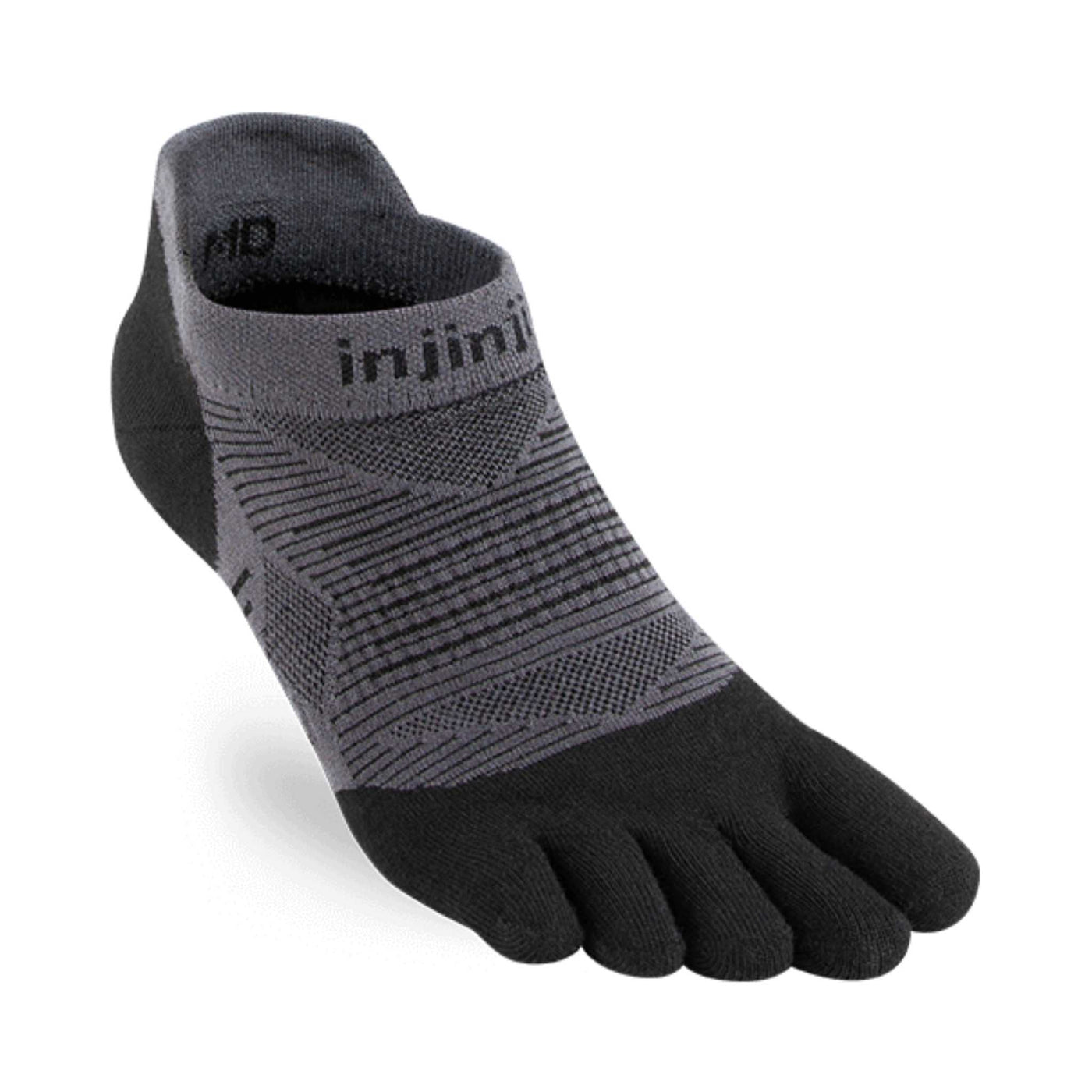 Injinji Run 2.0 Lightweight No-Show | Toe Socks | Trail Running Socks | Further Faster Christchurch NZ #black-grey