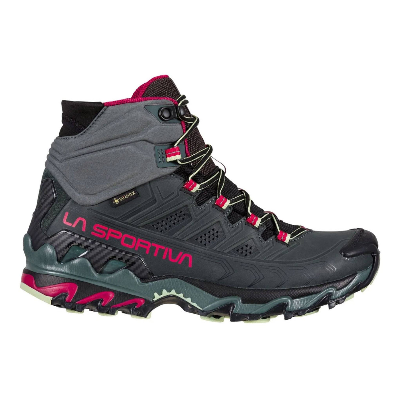 La Sportiva Ultra Raptor Mid Leather Gore-Tex - Womens | Womens Waterproof Hiking Boot | Further Faster Christchurch NZ #charcoal-cerise