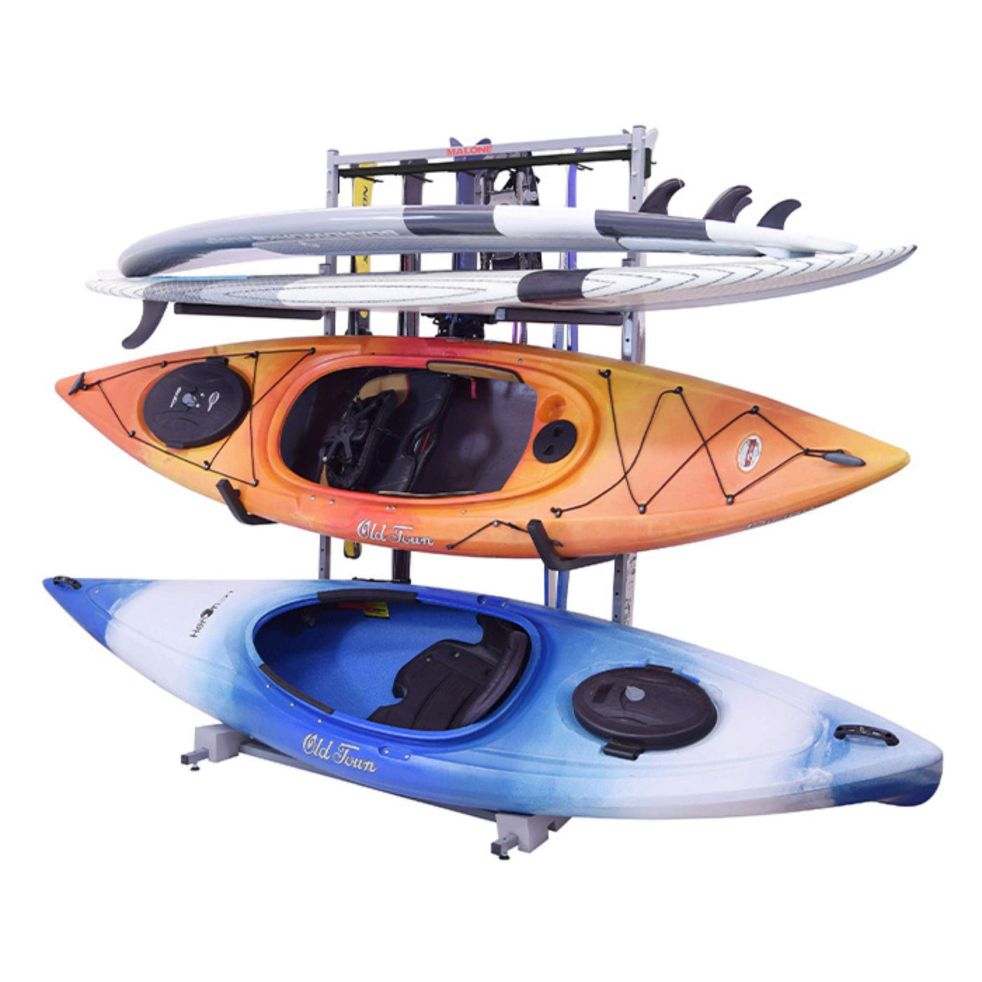 Malone Free Standing Rack - 2 Kayak + 2 SUP + 6 Ski Storage | Kayak and Canoe Storage Systems | Further Faster Christchurch NZ