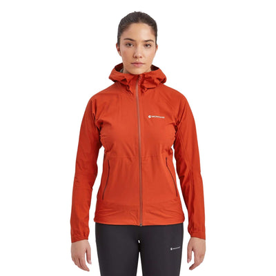 Montane Minimus Lite Jacket - Womens | Womens Shell Waterproof Jacket NZ | Further Faster Christchurch NZ #saffron-red