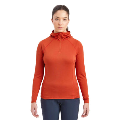 Montane Protium Lite Hoodie - Womens | Mid Layer Fleece | Further Faster Christchurch NZ #saffron-red