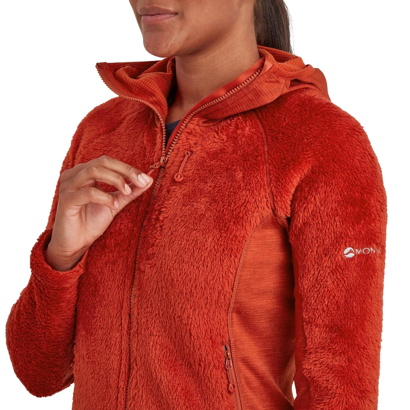 Montane Protium XPD Hoodie - Womens | Mid Layer Fleece | Further Faster Christchurch NZ #saffron-red