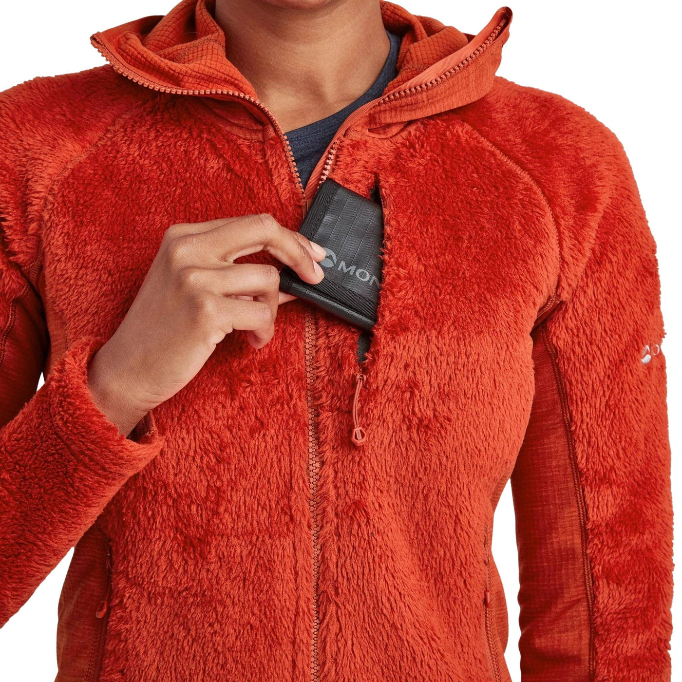 Montane Protium XPD Hoodie - Womens | Mid Layer Fleece | Further Faster Christchurch NZ #saffron-red