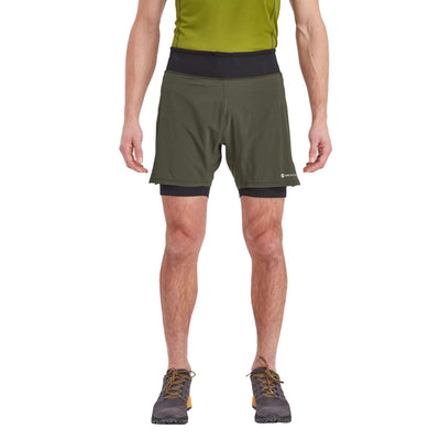 Montane Slipstream Twin Skin Shorts - Mens | Mens Trail Running Shorts NZ | Further Faster Christchurch NZ #oak-green