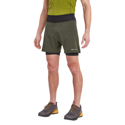 Montane Slipstream Twin Skin Shorts - Mens | Mens Trail Running Shorts NZ | Further Faster Christchurch NZ #oak-green