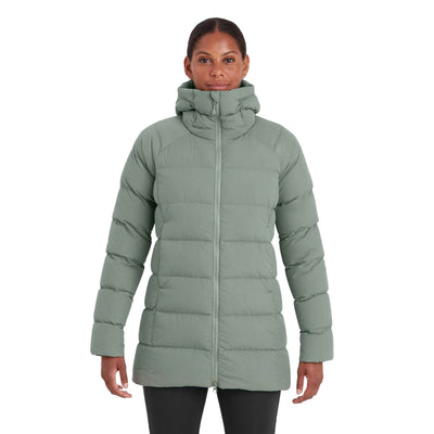 Montane Tundra Hoodie - Womens | Womens Down Insulated Jacket NZ | Further Faster Christchurch NZ #eucalyptus-montane