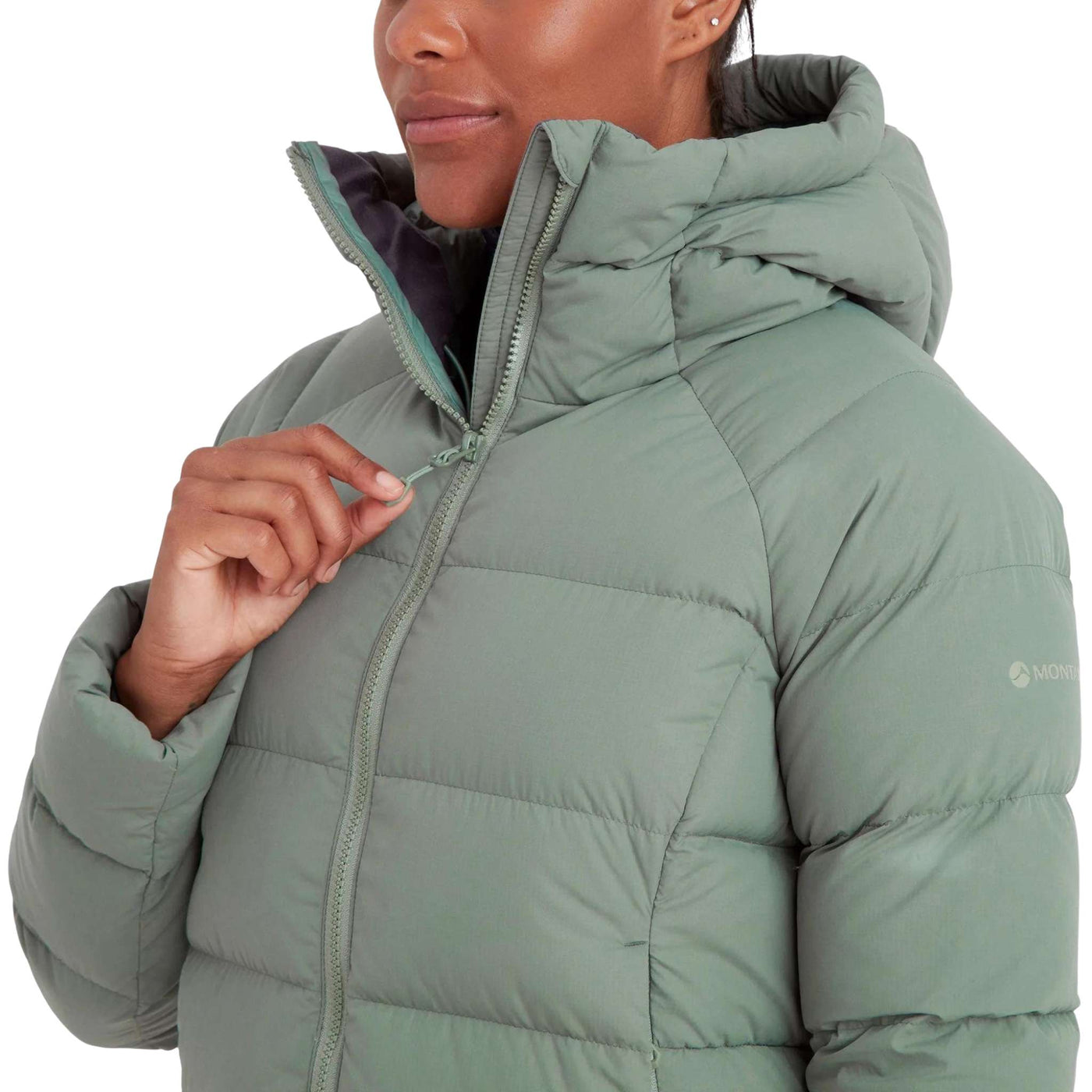 Montane Tundra Hoodie - Womens | Womens Down Insulated Jacket NZ | Further Faster Christchurch NZ #eucalyptus-montane