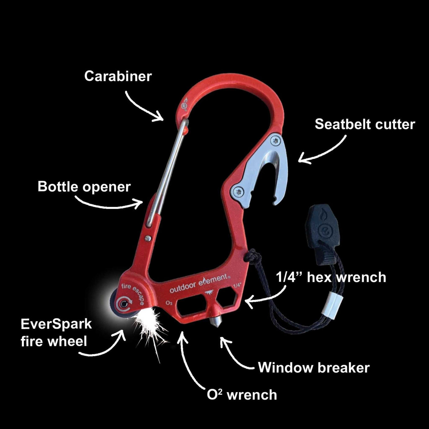 Outdoor Element Fire Escape Multitool Carabiner | Survival Gear NZ | Further Faster Christchurch NZ