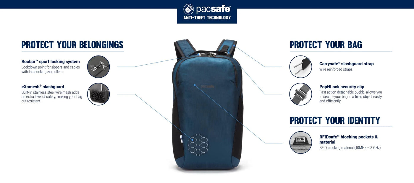 PacSafe Vibe 20L | Anti-Theft Back Pack NZ | Further Faster Christchurch NZ 
