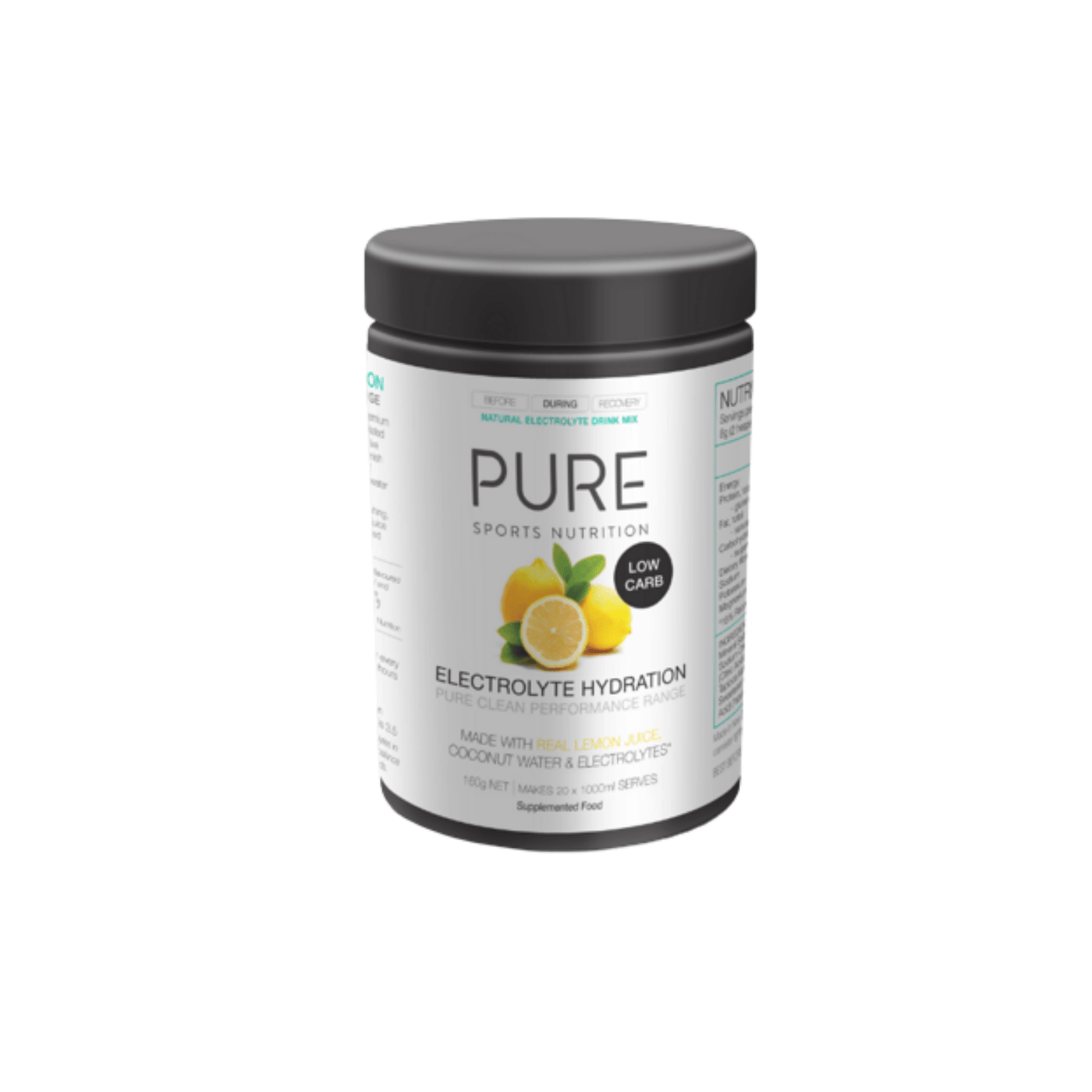 Pure Hydration Low Carb 160g Tub - Lemon | Electrolyte Energy Drink | Further Faster Christchurch NZ