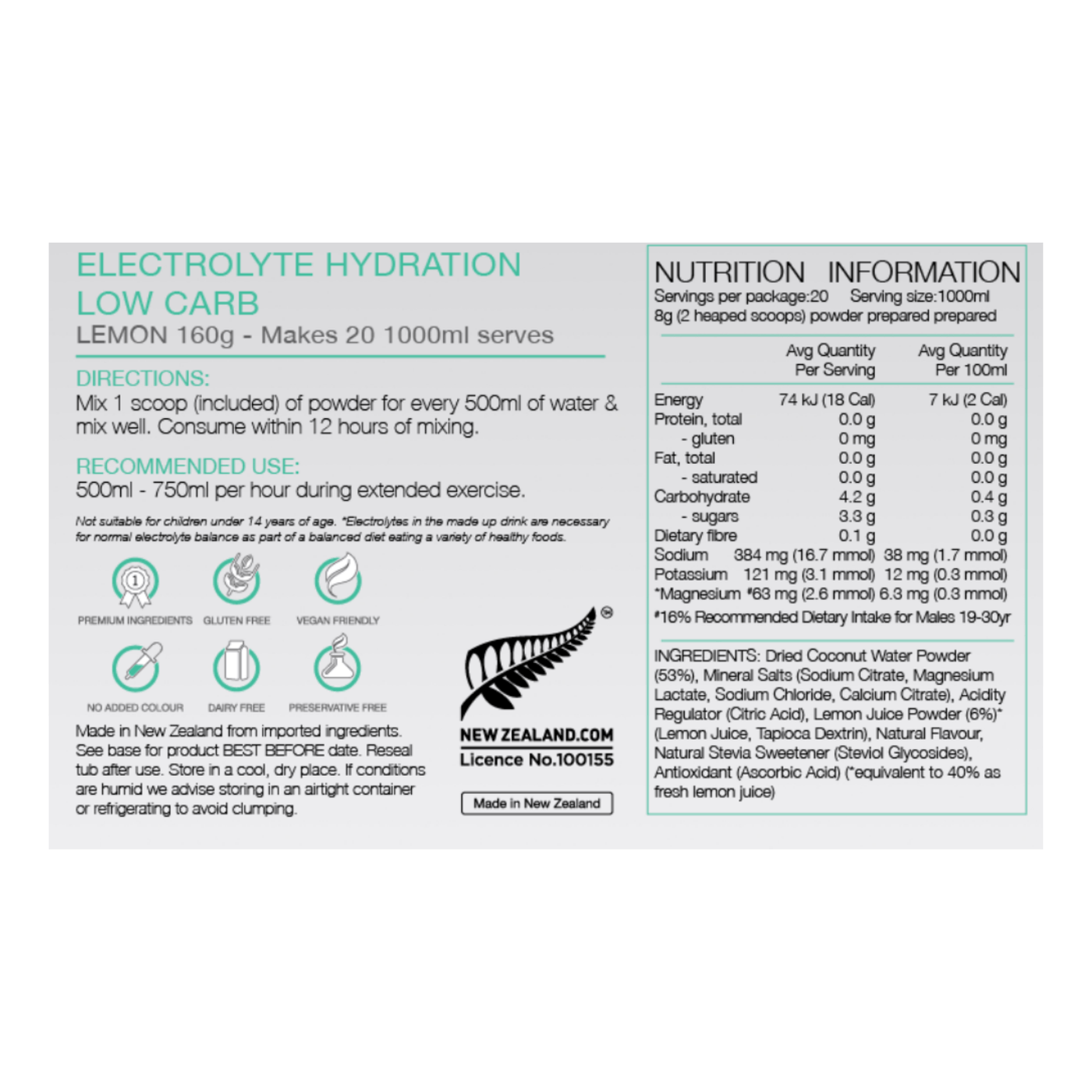 Pure Hydration Low Carb 160g Tub - Lemon | Electrolyte Energy Drink | Further Faster Christchurch NZ