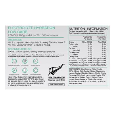 Pure Hydration Low Carb 160g Tub - Lemon | Electrolyte Energy Drink | Further Faster Christchurch NZ