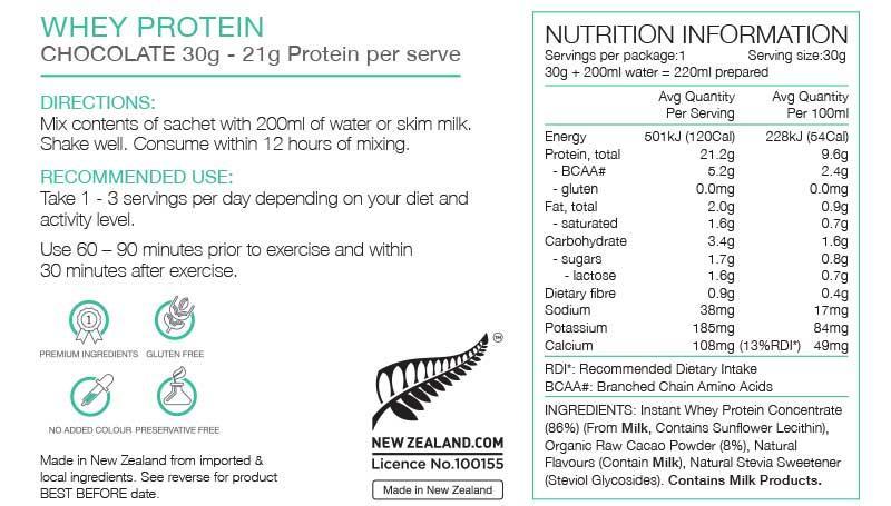 Pure Whey Protein Sachet 30g - Chocolate | Pure Sports Nutrition NZ