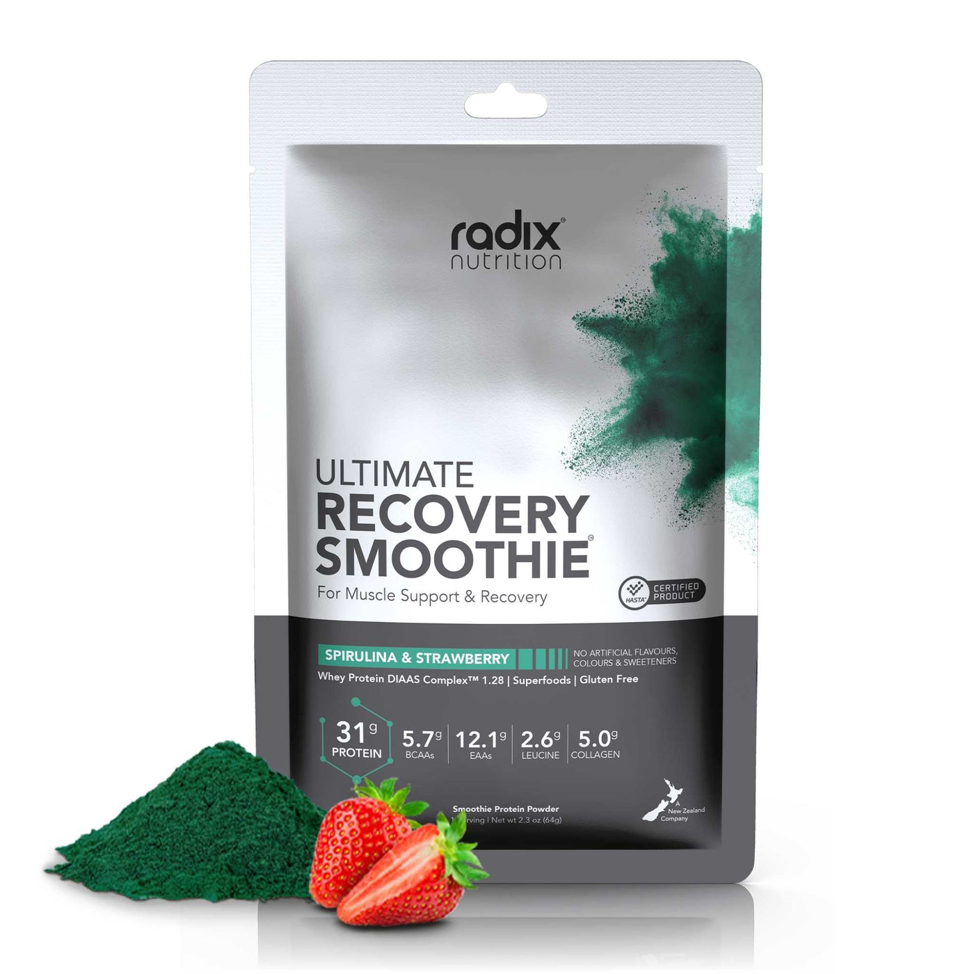 Radix Nutrition Ultimate Post-Workout Smoothie - Spirulina and Strawberry - V2 | Post Workout Smoothie NZ | Further Faster Christchurch NZ 