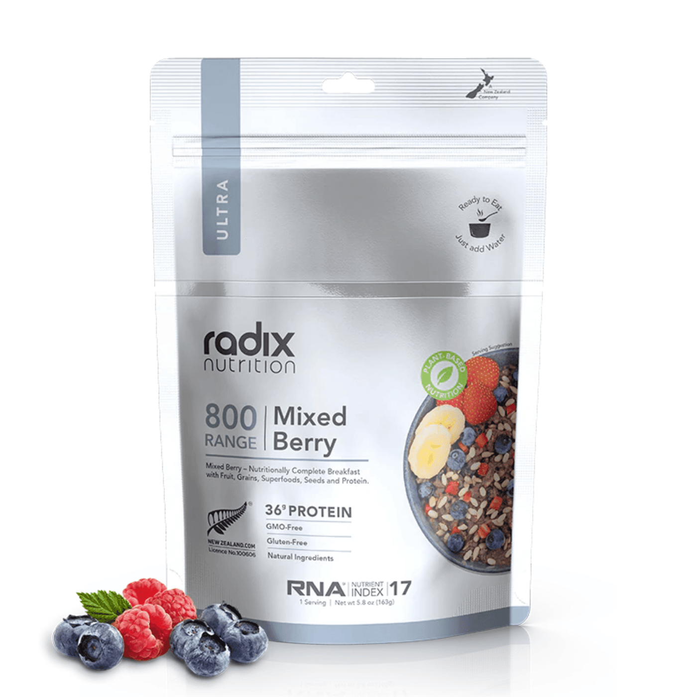Radix Nutrition Ultra 800kcal Breakfast - Plant-Based Mixed Berry V8 | Freeze Dried Meals | Further Faster Christchurch NZ