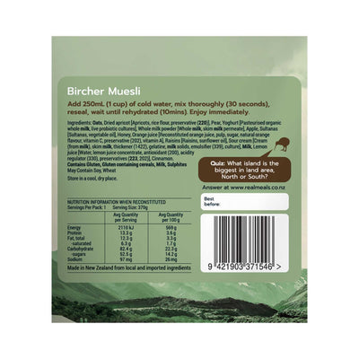 Real Meals Breakfast - Bircher Muesli | Breakfast Freeze Dried Meals | Further Faster Christchurch NZ