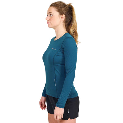 Montane Blade Long Sleeve T-Shirt Womens | Trail Running Base Layer | Further Faster Christchurch NZ #narwhal-blue