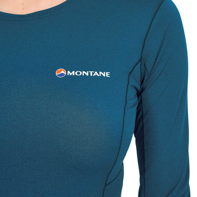 Montane Blade Long Sleeve T-Shirt Womens | Trail Running Base Layer | Further Faster Christchurch NZ #narwhal-blue